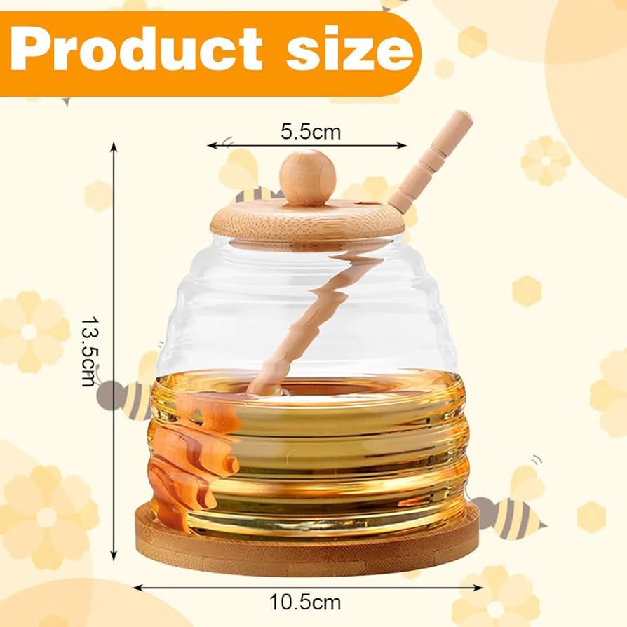 Glass Honey Pot With Spoon, Honey Jar With Wooden Lid, Solid Glass Honeycomb Tank, Honey Pot Dispenser With Lid Glass Honey Pot With Spoon, Honey Jar With Wooden Lid, Solid Glass Honeycomb Tank, Honey Pot Dispenser With Lid